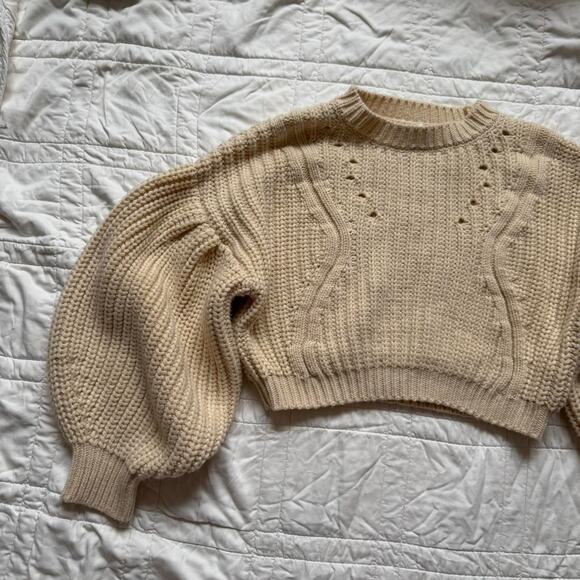 Top Shop Cream chunky cropped knit sweater oversized sz small balloon sleeves - Picture 4 of 8